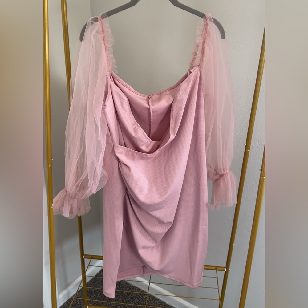 Pink Dress with Sheer Sleeves